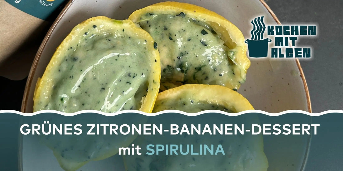 Grünes Zitronen-Bananen-Dessert mit Spirulina