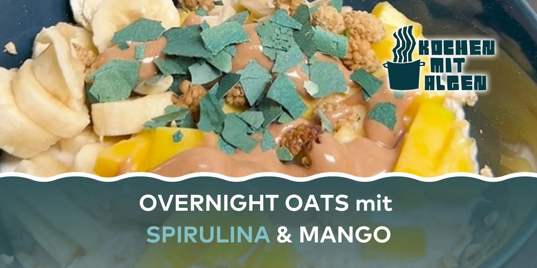 Overnight Oats mit Spirulina-Flocken & Mango