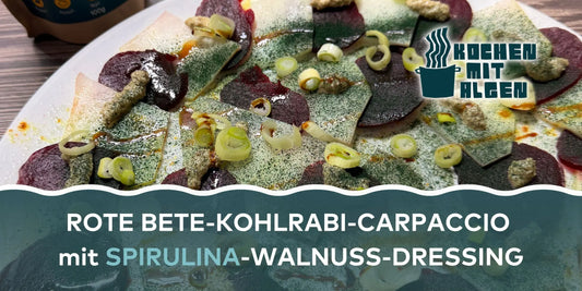 Rote Bete-Kohlrabi Carpaccio mit Spirulina-Walnuss-Dressing
