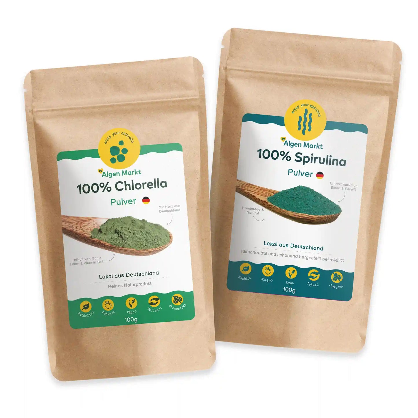 Deutscha Algen pulver Set aus je 100g Chlorella und Spirulina von algenmarkt