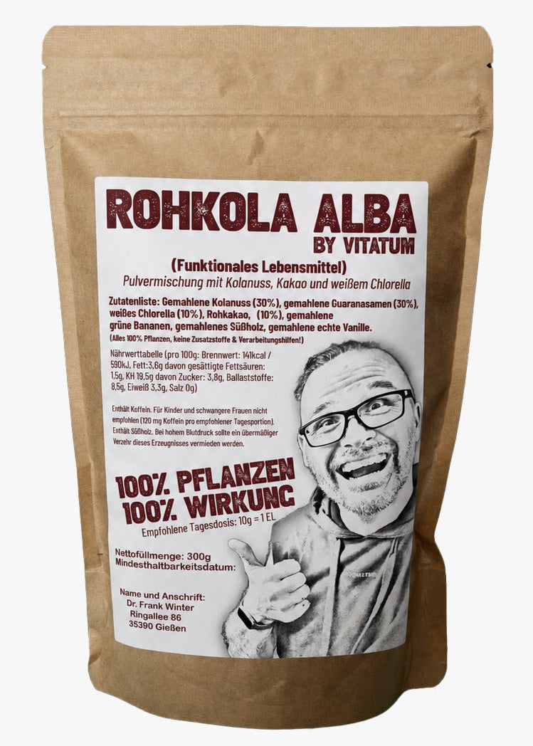 Rohkola ALBO von Vitatum im Kraftpapier-Standbeutel mit Label und Porträt