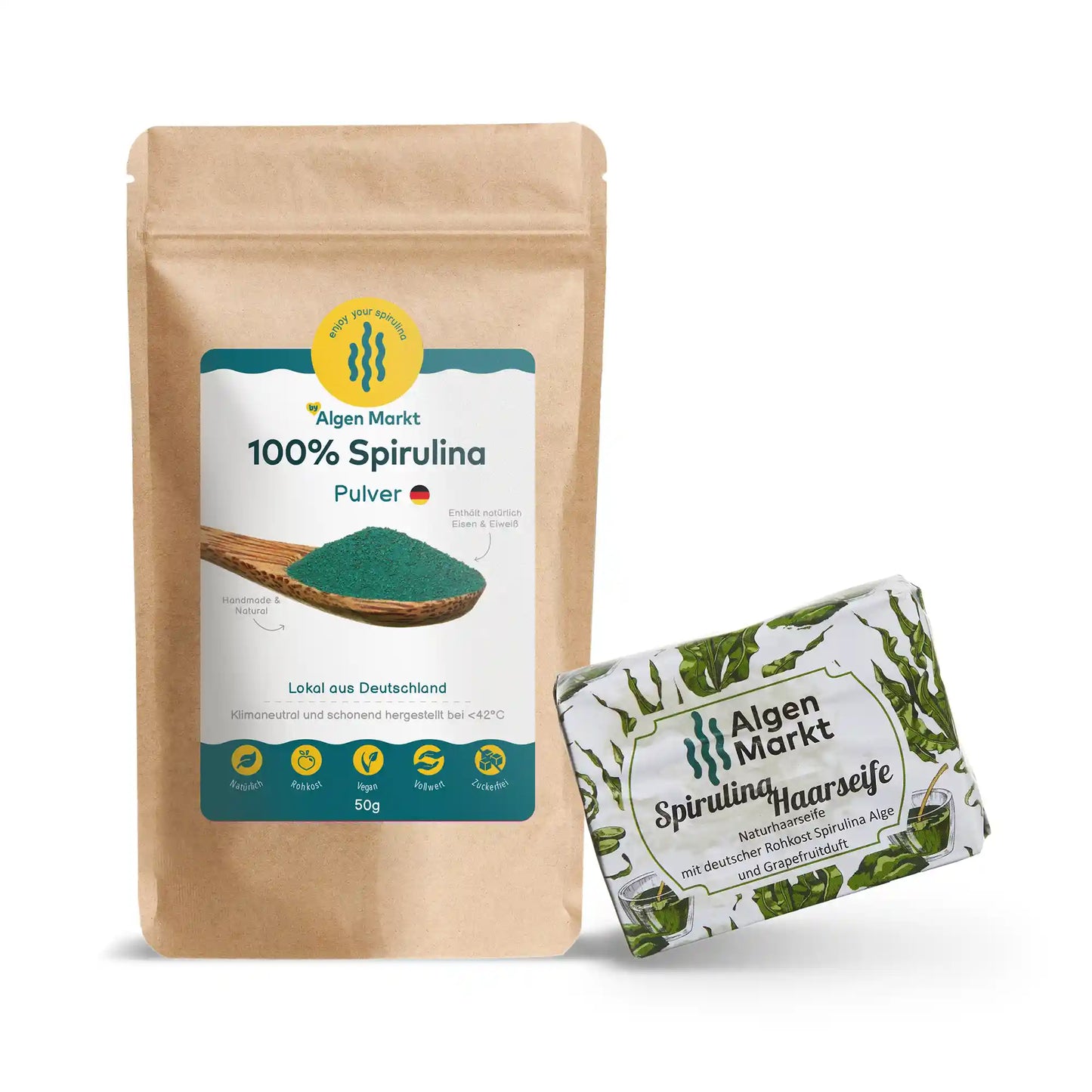 Spirulina Haarpflege Set: Spirulina Pulver + Haarseife
