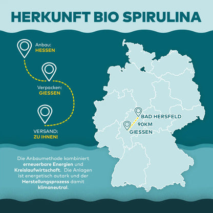 herkunft Infografik von deutscher spirulina algen aus hessen - algenmarkt