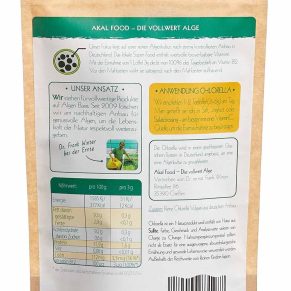 Deutsche Chlorella Algen Pulver 50g Rückseite - 100% Alge - AKAL FOOD