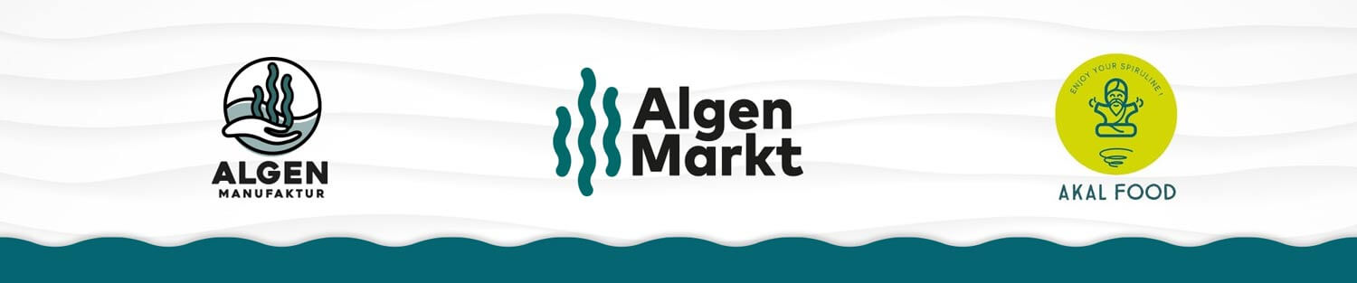 Logo Banner Algenmakrt, Algen Manufaktur und Akal Food
